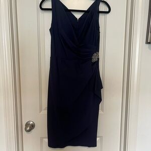 Alex Evenings Blue Ruched Sheath Midi Dress